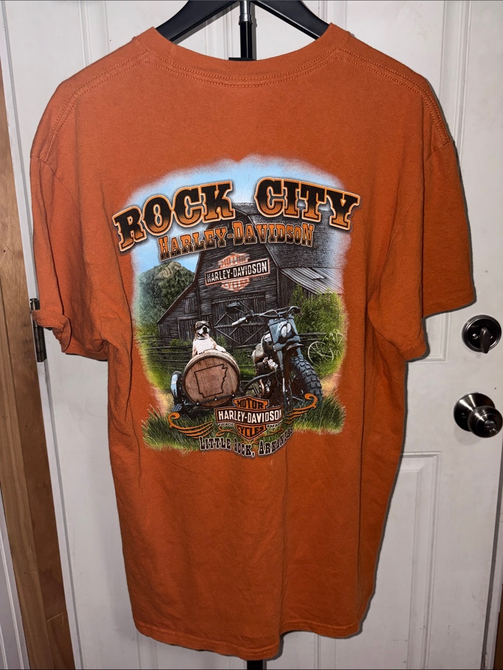 Harley Davidson Short Sleeve Orange Rock City  Arkansas Back Graphic